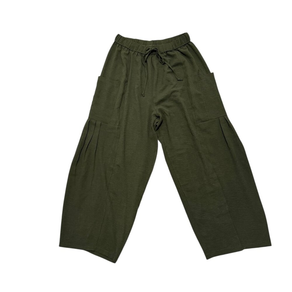 Olive Green Wide-Leg Crop Pants